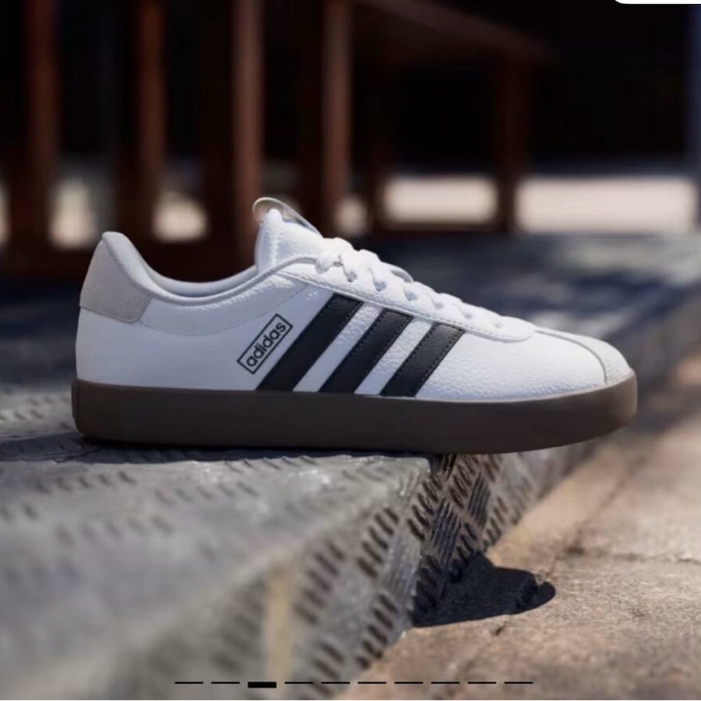 Adidas White and Black Trainers with Brown Sole